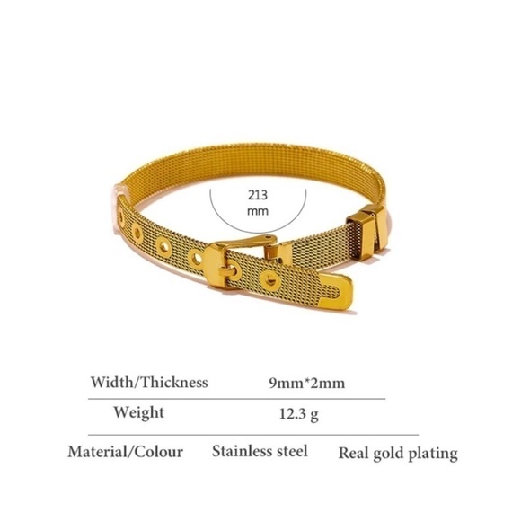 New 18k Gold Plated Mesh Belt Buckle Bracelet - Picture 10 of 16